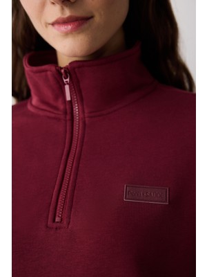 Bordo Yarım Fermuarlı Maura Sweatshirt - Saude Koleksiyonu