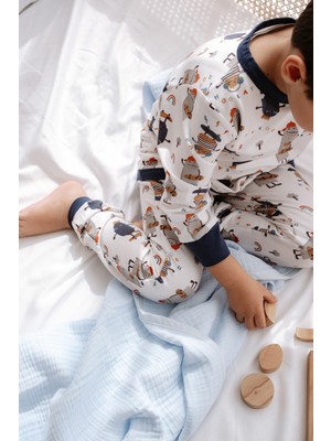 0.5 Tog - %100 Organik Pamuk Çocuk Pijama Takımı - Sevimli Canavar Desenli