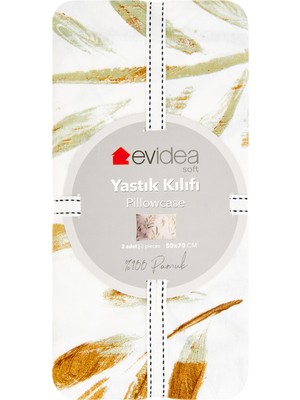 Evidea Soft Bulong 2'li Yastık Kılıfı - Ekru / Yeşil - 50X70 cm