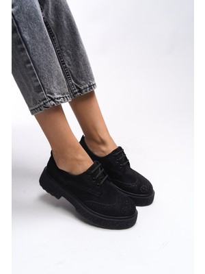 Riccon Oknyrth Kadın Bağcıklı Loafer 00121990 Konforlu Tasarım ile Şık Siyah Ayakkabı