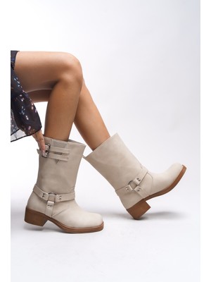 Riccon Galmicca  Kadın Toka Detaylı Bej Mat Kısa Çizme 00123022 Konforlu ve Şık Tasarım