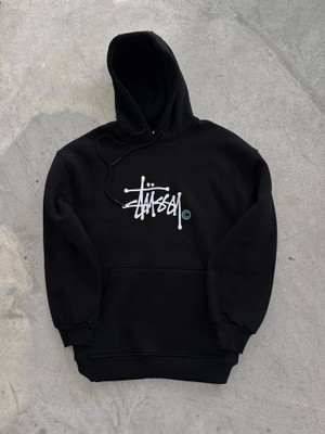 YS Innovation Üç Iplik Kapşonlu Baskılı Sweatshirt - Siyah