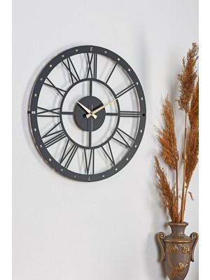 Mediterian Modern 50cm siyah metal duvar saati, sessiz mekanizma, şık ve zarif tasarım