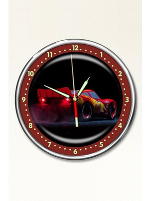 Mediterian Gece Parlayan Şimşek Tasarımlı Çocuk Odası Duvar Saati, 30x30, Kırmızı, Klasik Stil