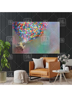 SML Tablo Up Filmi Balonlara Bağlı Gökyüzüne Çıkan Ev Animasyon Filmi Yatay Kanvas Tablo