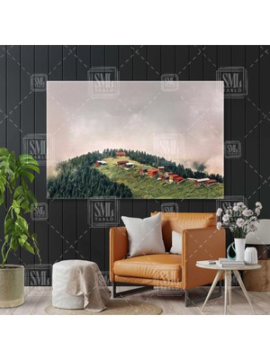 SML Tablo Sisli Dumanlı Dağlar Pokut Yaylası Çamlıhemşin Rize Dağı Yatay Kanvas Tablo