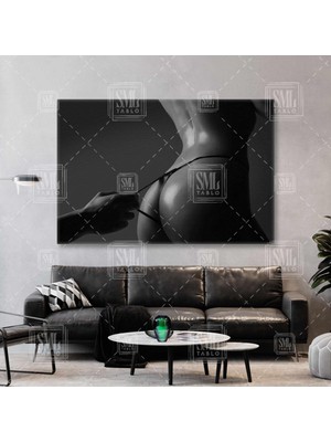 SML Tablo Arkası Dönük Nü Kadın Çamaşırını Tutan Sevgili Aşk Tutku Sexy Yatay Odası Yatay Kanvas Tablo