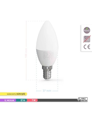 7W Buji LED Ampul Günışığı 575 Lümen Avize Ampulü Mum Ampul E14 Ince Duylu Ampul