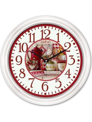 Mediterian Şık Camlı Mutfak Duvar Saati, Beyaz, Modern ve Zarif Tasarım, Plastik Malzeme