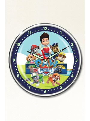 Mediterian Gece Parlayan Renkli Çocuk Odası Duvar Saati, Mavi, Eğlenceli Tasarım, 30x30 cm