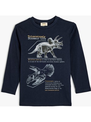 Koton Dinozor Baskılı Uzun Kollu Pamuklu Tişört 9 - 10 Yaş Erkek Çocuk Günlük Stil Truvakar Kol