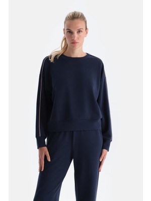 Dagi Lacivert Kadın Oversize Modal Sweatshirt Uzun Kollu Rahat Tasarım
