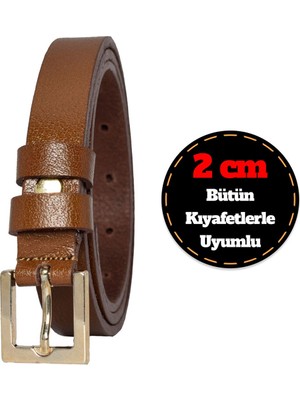 GoDeri Deri, Renk Tokalı Ince 2 cm Açık Kahverengi Kadın Kemeri; Elbise, Pantolon Kemeri_kare
