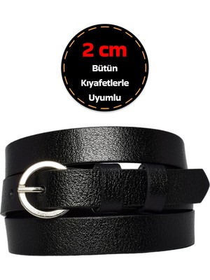 GoDeri Deri, Gümüş Tokalı Ince 2 cm Siyah Kadın Kemeri; Elbise Kemeri, Pantolon Kemeri_kilit