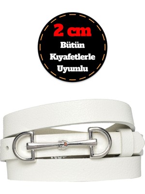 GoDeri Deri, Gümüş Tokalı Ince 2 cm Süt Beyaz Kadın Kemeri; Elbise Kemeri, Pantolon Kemerid&d