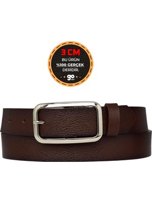 Goderi %100 Hakiki Deri, Gümüş Tokalı Koyu Kahverengi 3 cm Kadın Kemeri, Pantolon Kemeri, 3CMKDN50