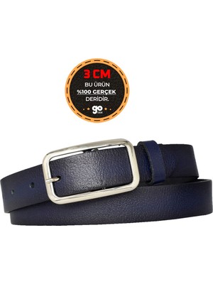 Goderi %100 Hakiki Deri, Gümüş Tokalı Lacivert 3 cm Kadın Kemeri, Pantolon Kemeri, Şort Kemeri 3CMKDN50