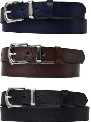 Goderi %100 Hakiki Deri 3'lü Set Siyah, Lacivert, Koyu Kahverengi Kadın Kemeri, 3 Cm=3cm-Kd-41-Gümüş