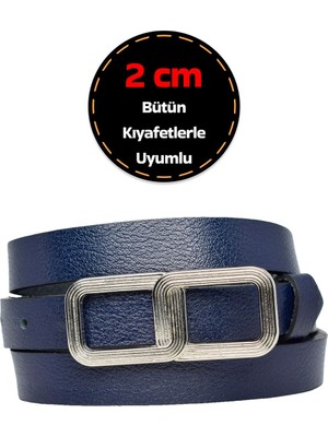GoDeri Deri, Gümüş Tokalı Ince 2 cm Lacivert Kadın Kemeri; Elbise Kemeri, Pantolon Kemeri_gözl
