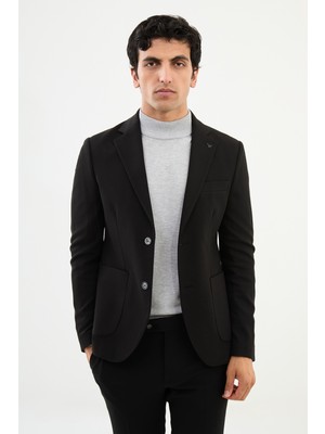 MCR Desenli Siyah Slim Fit Torba Cep Mono Yaka Erkek Ceket