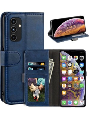 M.TK Moveteck Samsung Galaxy S24 Fe Kılıf 360 Tam Kaplar Deri Dokulu Kapaklı Cüzdanlı Standlı Kartvizitli Kapak