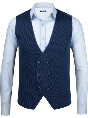 Çizgi Triko Erkek Düğmeli Spor / Regular Kalıp Triko Örme Kolsuz Yelek - 5013LS