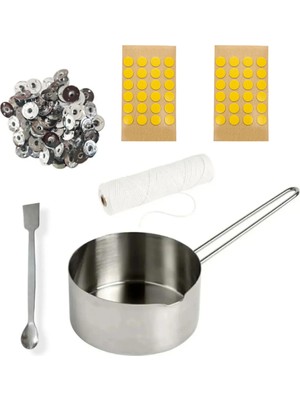 Adin Tasarım Mum Yapım Seti Mum Eritme Kabı 500ML + Parafin Karıştırma Kaşığı + Mum Fitili Tutacağı ve Etiketi