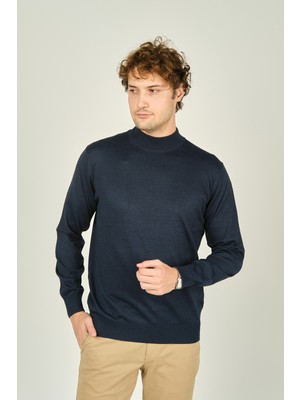 Ateş Triko Erkek Yarım Balıkçı Yaka Yün Kazak 0004 Indigo