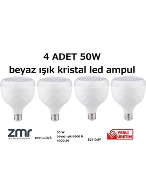 Zmr T-Bulb 50W Kristal Camlı LED Ampul E27 6500K Beyaz Işık ( 4 Adet )