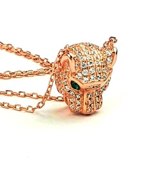 Pırlanta ışıltısında zirkon taşlı italyan tasarımı 925ayar gümüş rose lüks Kaplan kolye