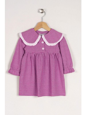 Bebe Yaka Uzun Kol Pıtıkarelı Bebe Yaka Dugmelı Pembe Renk Kız Çocuk Elbıse
