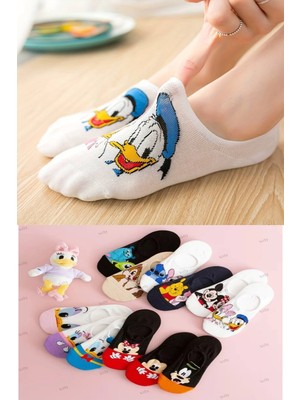 5 Çift Karışık Renk Kadın Figürlü Pamuklu Babet Çorap