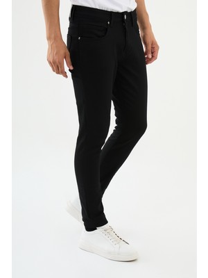 Düz Siyah Super Slim Fit Erkek Kot Pantolon