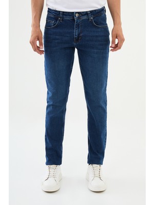 Düz Mavi Super Slim Fit Erkek Kot Pantolon