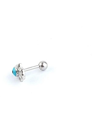 Ose Shop  Mineli Nazar Boncuklu 925AYAR Gümüş Fatmanın Eli Figürlü Tragus Kıkırdak Piercing