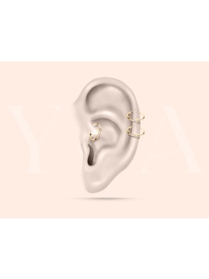 Yua Jewelry Pırlantalı Yıldızlı 14 Ayar Minimalist Halka Helix Piercing