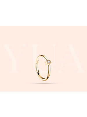 Yua Jewelry Pırlantalı Yıldızlı 14 Ayar Minimalist Halka Helix Piercing