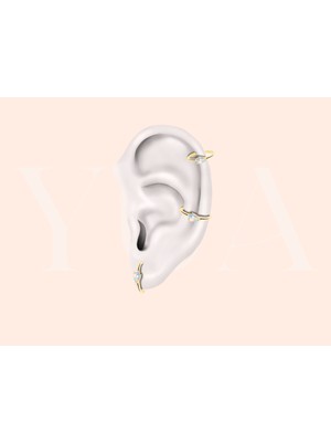 Yua Jewelry Opal Taşlı Damla Kesimli 14 Ayar Altın Minimalist Halka Kıkırdak/helix/tragus Piercing Küpe