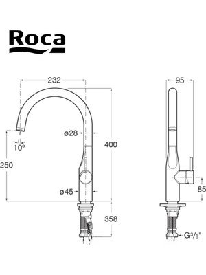 Roca Glera Kuğu Borulu Mutfak Eviye Bataryası Krom A5A844DC00