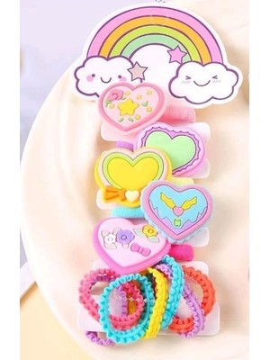 Efna Store Sevimli Mini  Silikon Kalp Figürlü Düz Lastik ve Tırtıklı Model Karışık Renk Çocuk Tokası