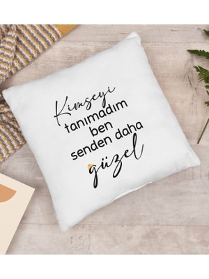 Bk Gift Kimseyi Tanımadım Ben Tasarımlı Beyaz Kırlent Yastık, Arkadaşa , Ev Dekorasyonu, Ev -3