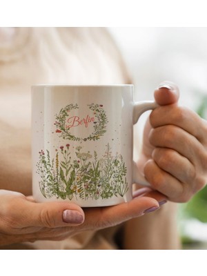 Bk Gift Kişiye Özel Isimli Çiçek Tasarımlı Beyaz Kupa Bardak- 13, Arkadaşa Hediye, Sevgiliye Hediye, Doğum Günü Hediyesi