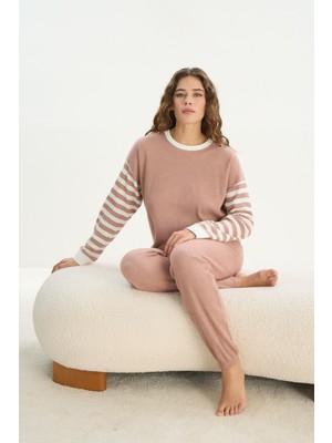 Kadın Uzun Kol Triko Gül Kurusu Pijama Takım C9T5N1O61