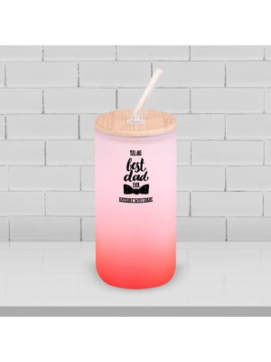 Bk Gift Isimli Dad Tasarımlı Kırmızı Renk Pipetli Buzlu Cam Bardak 600ML - 4, Babaya Hediye, Doğum Günü Hediyesi