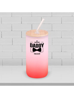 Bk Gift Isimli Dad Tasarımlı Kırmızı Renk Pipetli Buzlu Cam Bardak 600ML - 2, Babaya Hediye, Doğum Günü Hediyesi