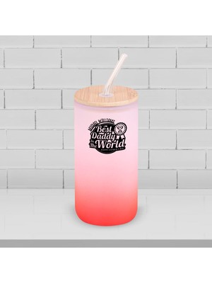 Bk Gift Isimli Dad Tasarımlı Kırmızı Renk Pipetli Buzlu Cam Bardak 600ML - 3, Babaya Hediye, Doğum Günü Hediyesi