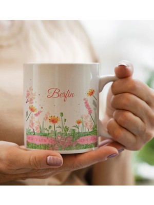 Bk Gift Kişiye Özel Isimli Çiçek Tasarımlı Beyaz Kupa Bardak- 14, Arkadaşa Hediye, Sevgiliye Hediye, Doğum Günü Hediyesi