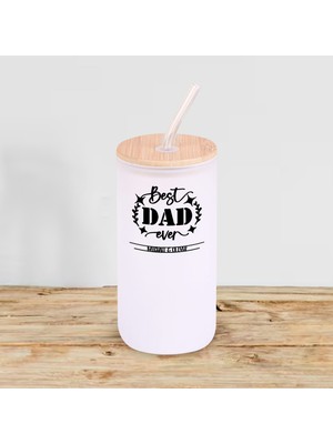 Bk Gift Isimli Dad Tasarımlı Beyaz Renk Pipetli Buzlu Cam Bardak 600ML - 9, Babaya Hediye, Doğum Günü Hediyesi