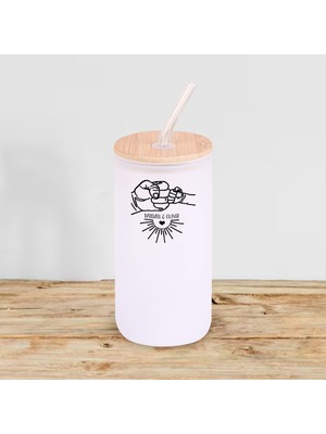 Bk Gift Isimli Dad Tasarımlı Beyaz Renk Pipetli Buzlu Cam Bardak 600ML - 8, Babaya Hediye, Doğum Günü Hediyesi