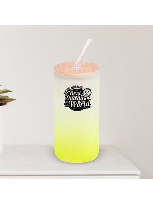 Bk Gift Isimli Dad Tasarımlı Sarı Renk Pipetli Buzlu Cam Bardak 600ML - 3, Babaya Hediye, Doğum Günü Hediyesi